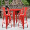 Flash Furniture Callum Commercial Grade 30″ Round Silver Metal Indoor-Outdoor Bar Table Set with 4 Cafe Stools(Red)