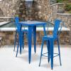 Flash Furniture Commercial Grade 23.75″ Square Orange Metal Indoor-Outdoor Bar Table Set with 2 Stools with Backs(Blue)