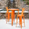 Flash Furniture Commercial Grade 23.75″ Square Orange Metal Indoor-Outdoor Bar Table Set with 2 Stools with Backs(Orange)