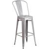 Flash Furniture Commercial Grade 23.75″ Square Orange Metal Indoor-Outdoor Bar Table Set with 2 Stools with Backs(Silver)