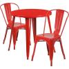 Flash Furniture Commercial Grade 30″ Round Orange Metal Indoor-Outdoor Table Set with 2 Cafe Chairs(Red)