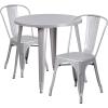 Flash Furniture Commercial Grade 30″ Round Orange Metal Indoor-Outdoor Table Set with 2 Cafe Chairs(Silver)