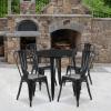 Flash Furniture Dalton Commercial Grade 30″ Round Blue Metal Indoor-Outdoor Table Set with 4 Cafe Chairs(Black)