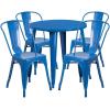 Flash Furniture Dalton Commercial Grade 30″ Round Blue Metal Indoor-Outdoor Table Set with 4 Cafe Chairs(Blue)