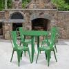 Flash Furniture Dalton Commercial Grade 30″ Round Blue Metal Indoor-Outdoor Table Set with 4 Cafe Chairs(Green)