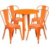 Flash Furniture Dalton Commercial Grade 30″ Round Blue Metal Indoor-Outdoor Table Set with 4 Cafe Chairs(Orange)