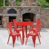Flash Furniture Dalton Commercial Grade 30″ Round Blue Metal Indoor-Outdoor Table Set with 4 Cafe Chairs(Red)