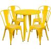 Flash Furniture Dalton Commercial Grade 30″ Round Blue Metal Indoor-Outdoor Table Set with 4 Cafe Chairs(Yellow)