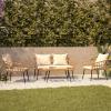 Flash Furniture Evin Boho 4 Piece Patio Conversation Set – Natural Rope Rattan – Cream All-Weather Cushions – Tempered Glass Top Coffee Table – Indoor/Outdoor(Natural/Cream)
