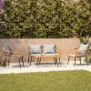 Flash Furniture Evin Boho 4 Piece Patio Conversation Set – Natural Rope Rattan – Cream All-Weather Cushions – Tempered Glass Top Coffee Table – Indoor/Outdoor(Natural/Gray)