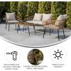 Flash Furniture Evin Boho 4 Piece Patio Conversation Set – Natural Rope Rattan – Cream All-Weather Cushions – Tempered Glass Top Coffee Table – Indoor/Outdoor(Natural/Gray)