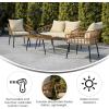 Flash Furniture Evin Boho 4 Piece Patio Conversation Set – Natural Rope Rattan – Cream All-Weather Cushions – Tempered Glass Top Coffee Table – Indoor/Outdoor(Natural/Cream)