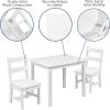 Flash Furniture Kyndl Kids Solid Hardwood Table and Chair Set for Playroom, Bedroom, Kitchen – 3 Piece Set – White