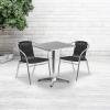 Flash Furniture Lila 23.5” Square Aluminum Indoor-Outdoor Table Set with 2 Dark Brown Rattan Chairs(Black)