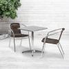 Flash Furniture Lila 23.5” Square Aluminum Indoor-Outdoor Table Set with 2 Dark Brown Rattan Chairs(Dark Brown)