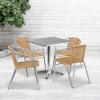 Flash Furniture Lila 27.5” Square Aluminum Indoor-Outdoor Table Set with 4 Dark Brown Rattan Chairs(Beige)