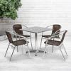 Flash Furniture Lila 27.5” Square Aluminum Indoor-Outdoor Table Set with 4 Dark Brown Rattan Chairs(Dark Brown)
