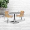 Flash Furniture Lila 31.5” Round Aluminum Indoor-Outdoor Table Set with 2 Dark Brown Rattan Chairs(Beige)