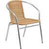 Flash Furniture Lila 31.5” Round Aluminum Indoor-Outdoor Table Set with 2 Dark Brown Rattan Chairs(Beige)