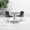 Flash Furniture Lila 31.5” Round Aluminum Indoor-Outdoor Table Set with 2 Dark Brown Rattan Chairs(Black)