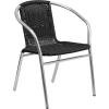 Flash Furniture Lila 31.5” Round Aluminum Indoor-Outdoor Table Set with 2 Dark Brown Rattan Chairs(Black)