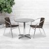 Flash Furniture Lila 31.5” Round Aluminum Indoor-Outdoor Table Set with 2 Dark Brown Rattan Chairs(Dark Brown)