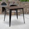 Flash Furniture Toby 31.5″ Square Black Metal Indoor Table with Walnut Rustic Wood Top(Black)