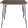 Flash Furniture Toby 31.5″ Square Black Metal Indoor Table with Walnut Rustic Wood Top(Silver)