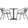 Flash Furniture 23.5” Round Aluminum Indoor-Outdoor Table Set with 2 Slat Back Chairs(Black)