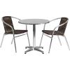 Flash Furniture 27.5” Round Aluminum Indoor-Outdoor Table Set with 2 Dark Brown Rattan Chairs(Dark Brown)