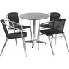 Flash Furniture 27.5” Round Aluminum Indoor-Outdoor Table Set with 4 Dark Brown Rattan Chairs(Black)