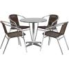 Flash Furniture 27.5” Round Aluminum Indoor-Outdoor Table Set with 4 Dark Brown Rattan Chairs(Dark Brown)