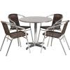 Flash Furniture 31.5” Round Aluminum Indoor-Outdoor Table Set with 4 Dark Brown Rattan Chairs(Dark Brown)