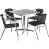 Flash Furniture 31.5” Square Aluminum Indoor-Outdoor Table Set with 4 Dark Brown Rattan Chairs(Black)