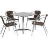 Flash Furniture 31.5” Square Aluminum Indoor-Outdoor Table Set with 4 Dark Brown Rattan Chairs(Dark Brown)