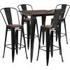 Flash Furniture 31.5″ Square Metal Bar Table Set with Wood Top and 4 Stools, Black