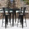 Flash Furniture Callum Commercial Grade 30″ Round Silver Metal Indoor-Outdoor Bar Table Set with 4 Cafe Stools(Black)