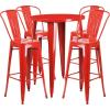 Flash Furniture Callum Commercial Grade 30″ Round Silver Metal Indoor-Outdoor Bar Table Set with 4 Cafe Stools(Red)