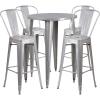 Flash Furniture Callum Commercial Grade 30″ Round Silver Metal Indoor-Outdoor Bar Table Set with 4 Cafe Stools(Silver)