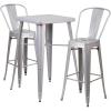 Flash Furniture Commercial Grade 23.75″ Square Orange Metal Indoor-Outdoor Bar Table Set with 2 Stools with Backs(Silver)