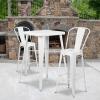 Flash Furniture Commercial Grade 23.75″ Square Orange Metal Indoor-Outdoor Bar Table Set with 2 Stools with Backs(White)