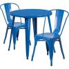 Flash Furniture Commercial Grade 30″ Round Orange Metal Indoor-Outdoor Table Set with 2 Cafe Chairs(Blue)