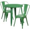 Flash Furniture Commercial Grade 30″ Round Orange Metal Indoor-Outdoor Table Set with 2 Cafe Chairs(Green)