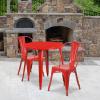 Flash Furniture Commercial Grade 30″ Round Orange Metal Indoor-Outdoor Table Set with 2 Cafe Chairs(Red)