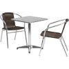 Flash Furniture Lila 23.5” Square Aluminum Indoor-Outdoor Table Set with 2 Dark Brown Rattan Chairs(Dark Brown)