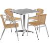 Flash Furniture Lila 27.5” Square Aluminum Indoor-Outdoor Table Set with 4 Dark Brown Rattan Chairs(Beige)