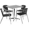 Flash Furniture Lila 27.5” Square Aluminum Indoor-Outdoor Table Set with 4 Dark Brown Rattan Chairs(Black)
