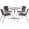 Flash Furniture Lila 27.5” Square Aluminum Indoor-Outdoor Table Set with 4 Dark Brown Rattan Chairs(Dark Brown)