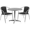 Flash Furniture Lila 31.5” Round Aluminum Indoor-Outdoor Table Set with 2 Dark Brown Rattan Chairs(Black)