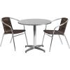 Flash Furniture Lila 31.5” Round Aluminum Indoor-Outdoor Table Set with 2 Dark Brown Rattan Chairs(Dark Brown)